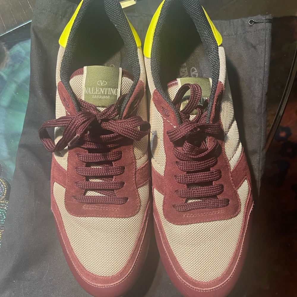 Valentino Garavani Men's Red and Beige Sneakers with Yellow Highlights